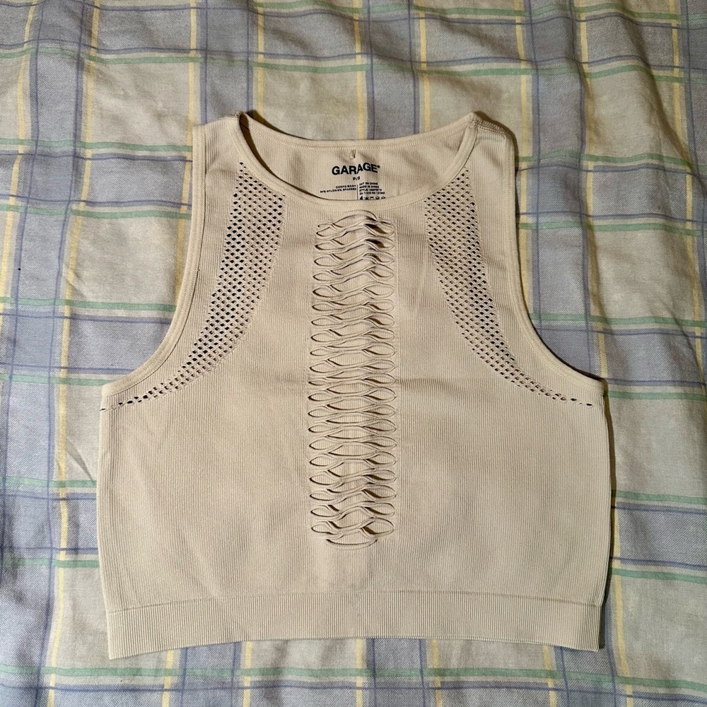 Garage Cream Fitted Crop Tank Top